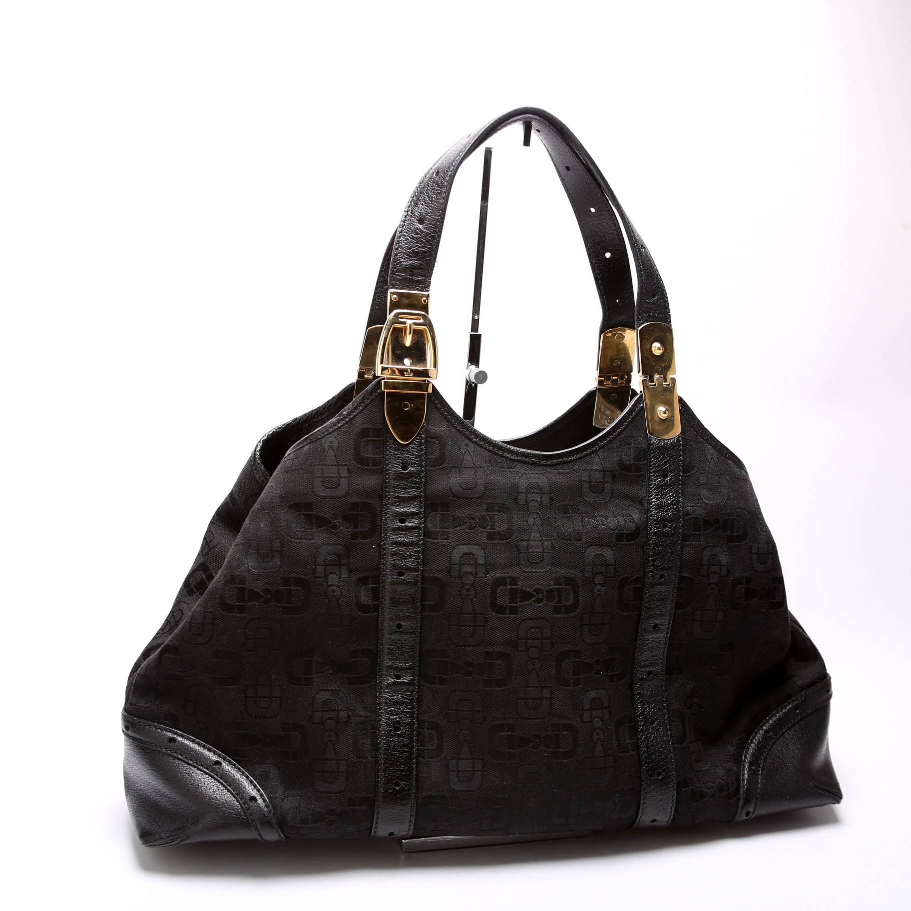 GCCI  Horsebit Canvas/Leather Shoulder Bag Black