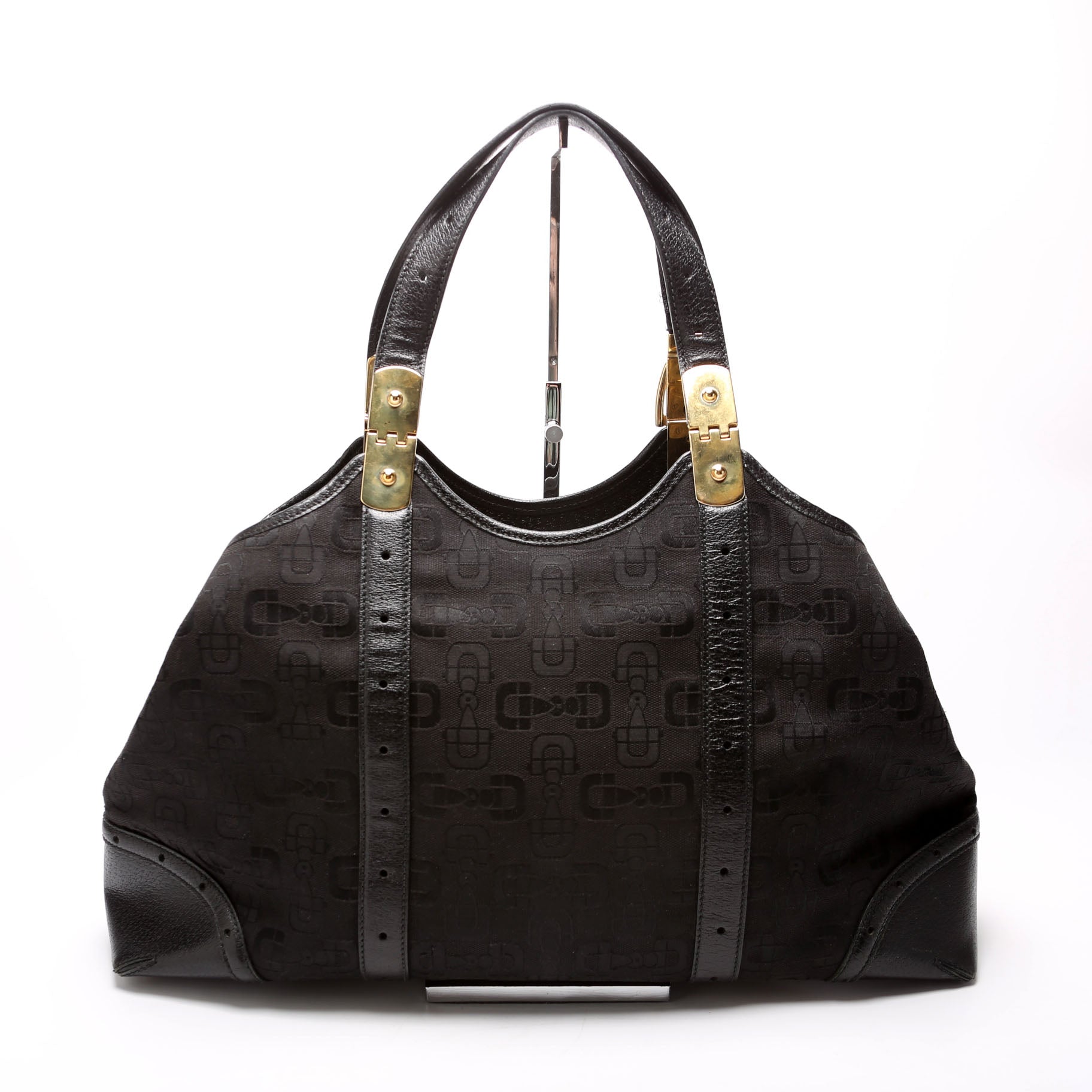 GCCI  Horsebit Canvas/Leather Shoulder Bag Black