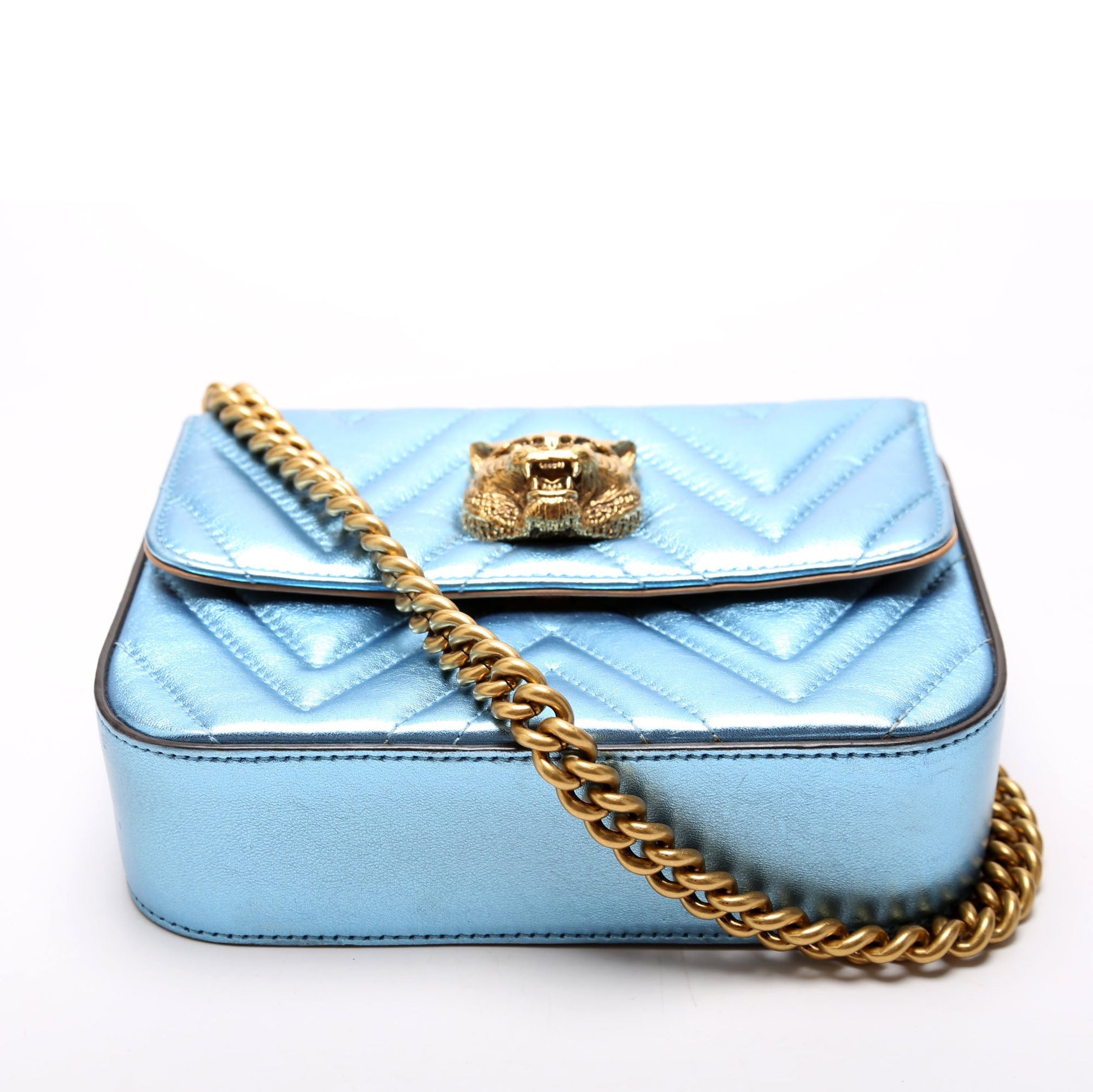 GCCI  Broadway Metalic Matelasse Shoulder Bag Blue