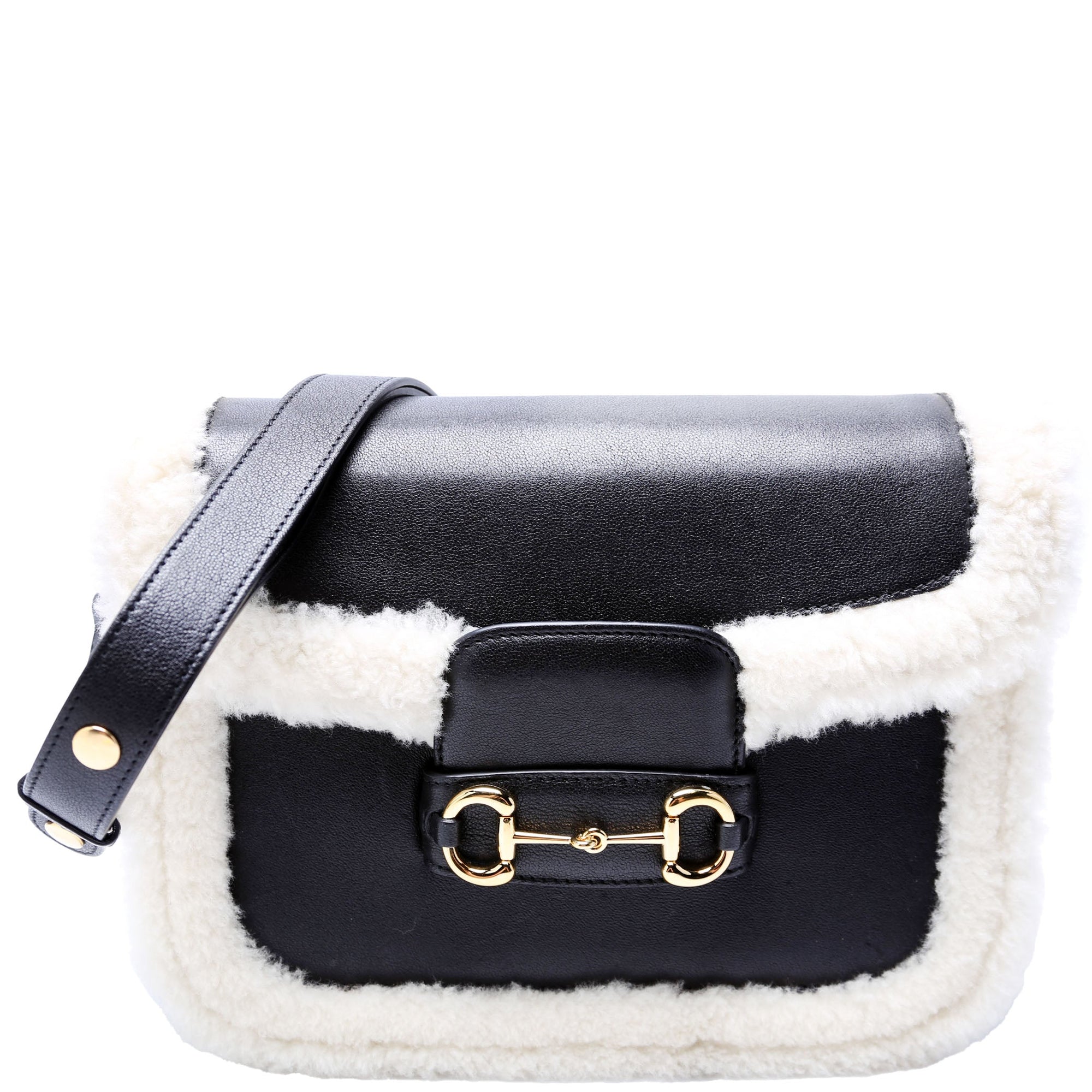 GCCI  Horsebit  Shearling Leather Shoulder Bag Black