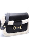 GCCI  Horsebit  Shearling Leather Shoulder Bag Black