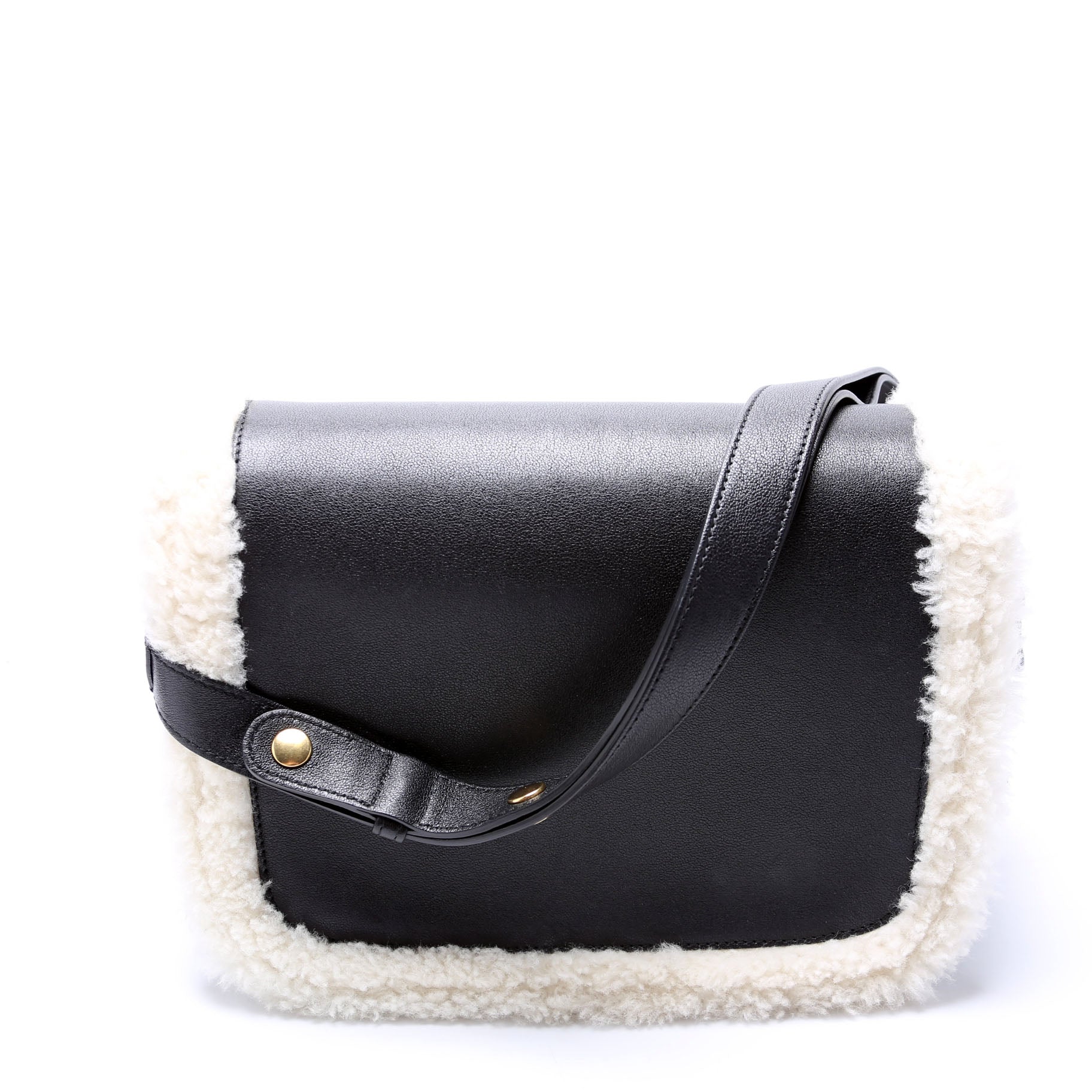 GCCI  Horsebit  Shearling Leather Shoulder Bag Black