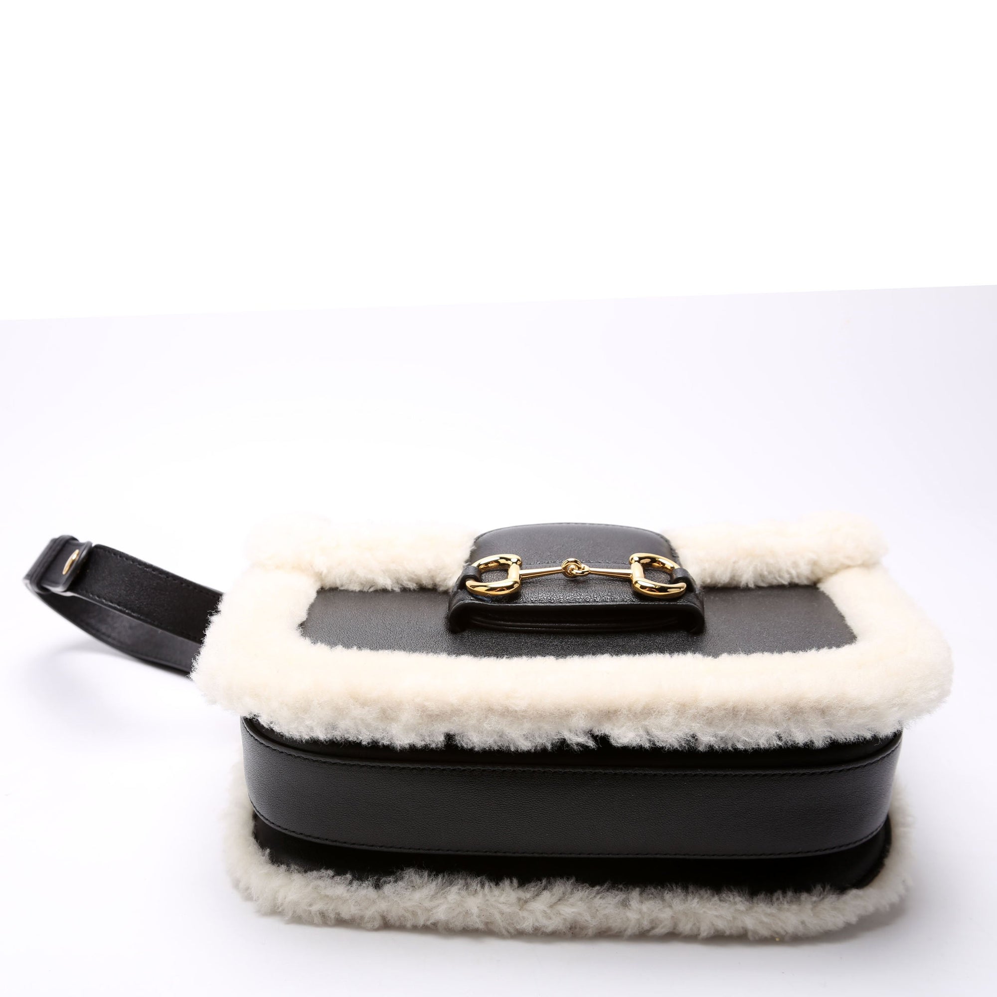 GCCI  Horsebit  Shearling Leather Shoulder Bag Black