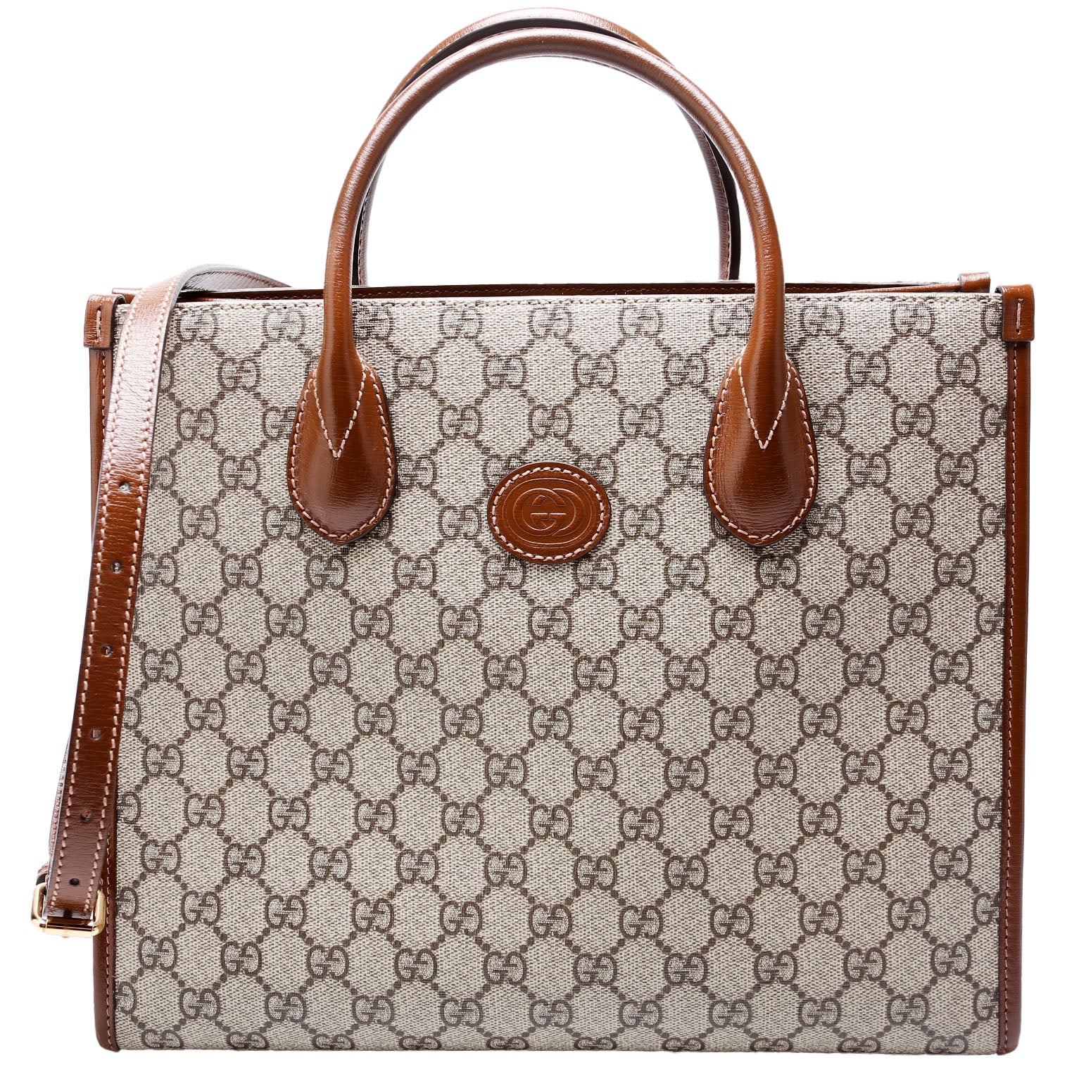 GCCI  GG Canvas Interlocking GG Small Tote Brown