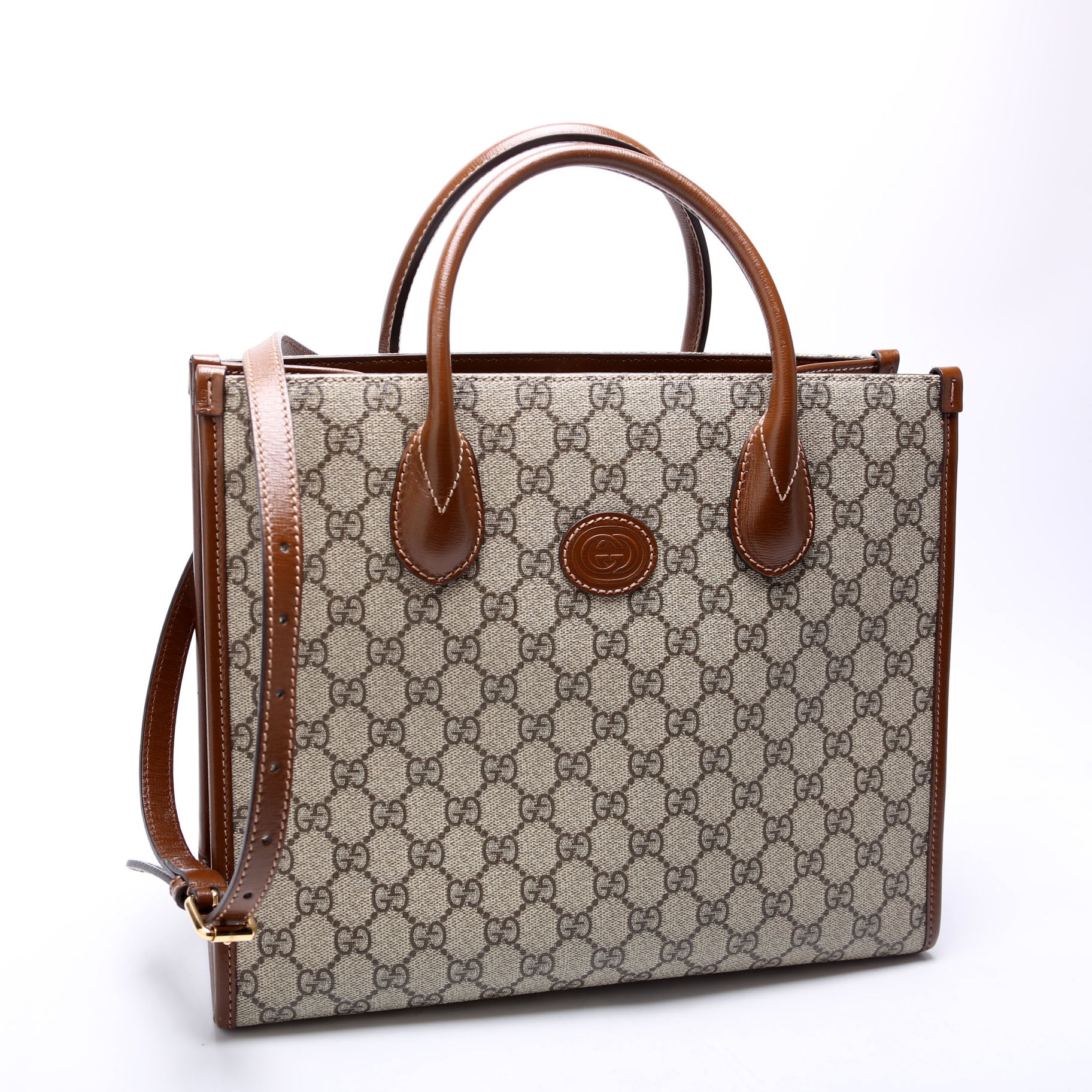 GCCI  GG Canvas Interlocking GG Small Tote Brown