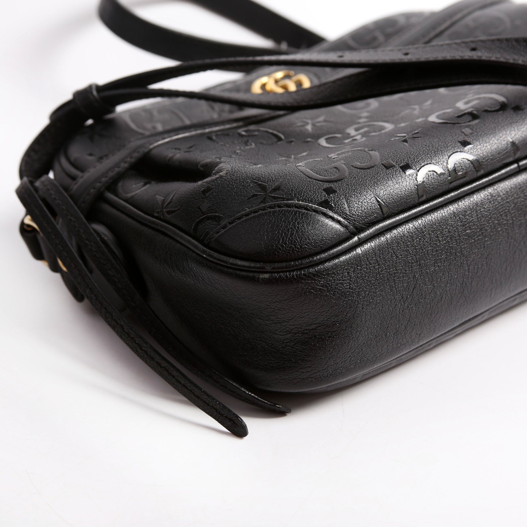 GCCI  GG Star Embossed Leather Small Shoulder Bag Black