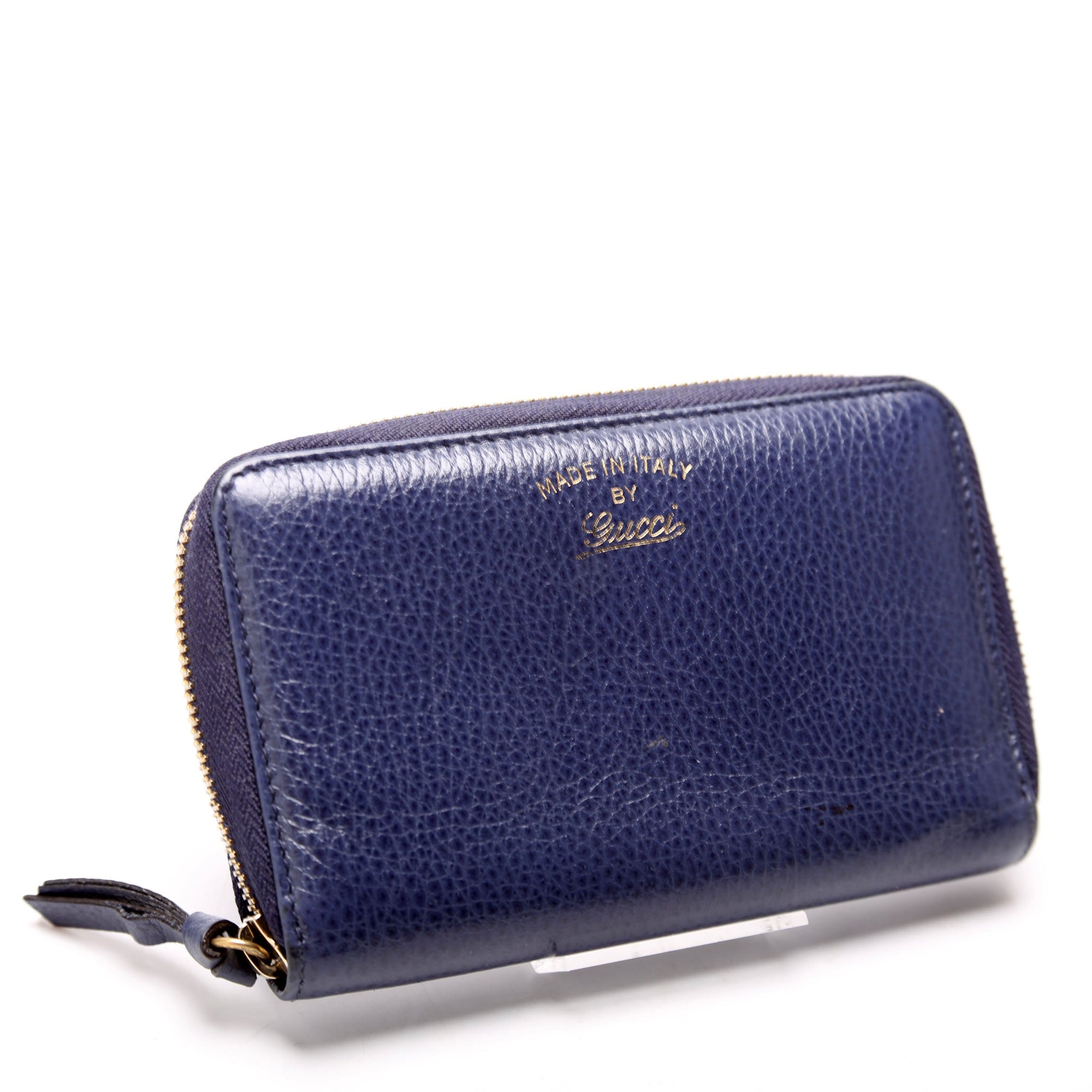 GCCI  Compact Leather Zip Wallet Navy