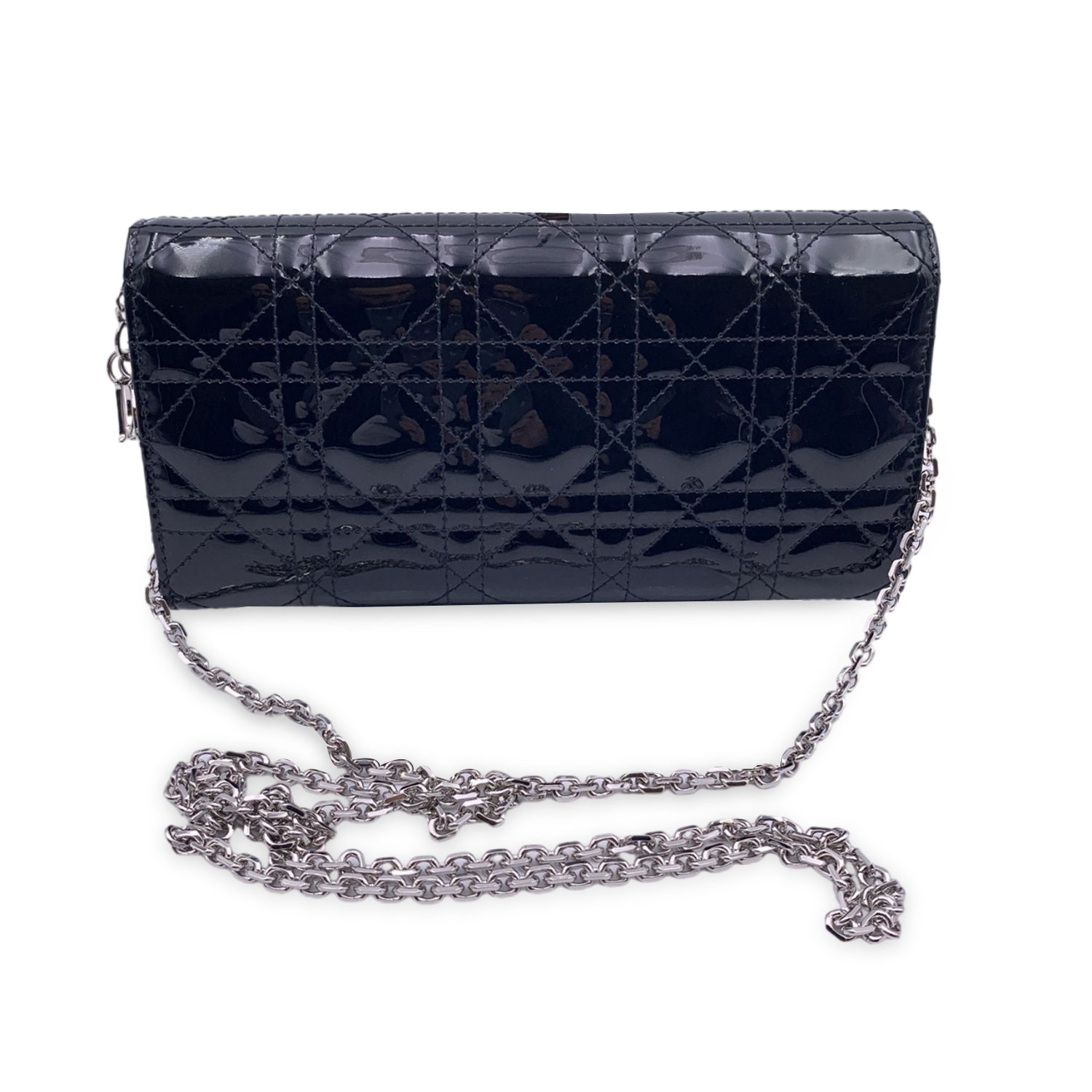 CHRISTIAN D1OR Black Patent Leather Clutch Pochette Lady D1OR Bag