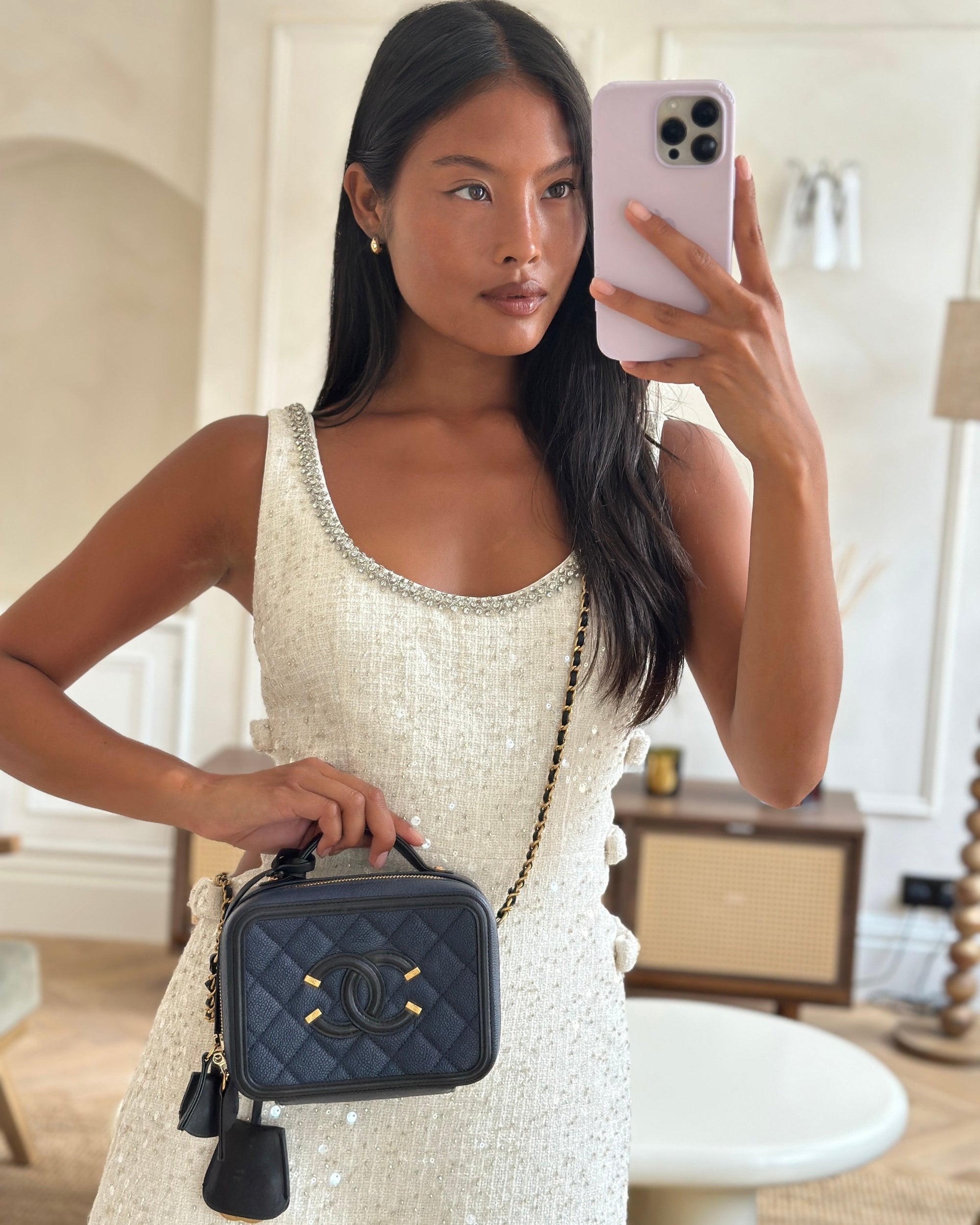 *HOT* CH Navy &amp; Black Small Vanity Case Bag in Caviar Leather with Brushed Gold Hardware