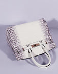 HMS Birkin 30cm Crocodile Leather Bag With Strap Grey White Gold