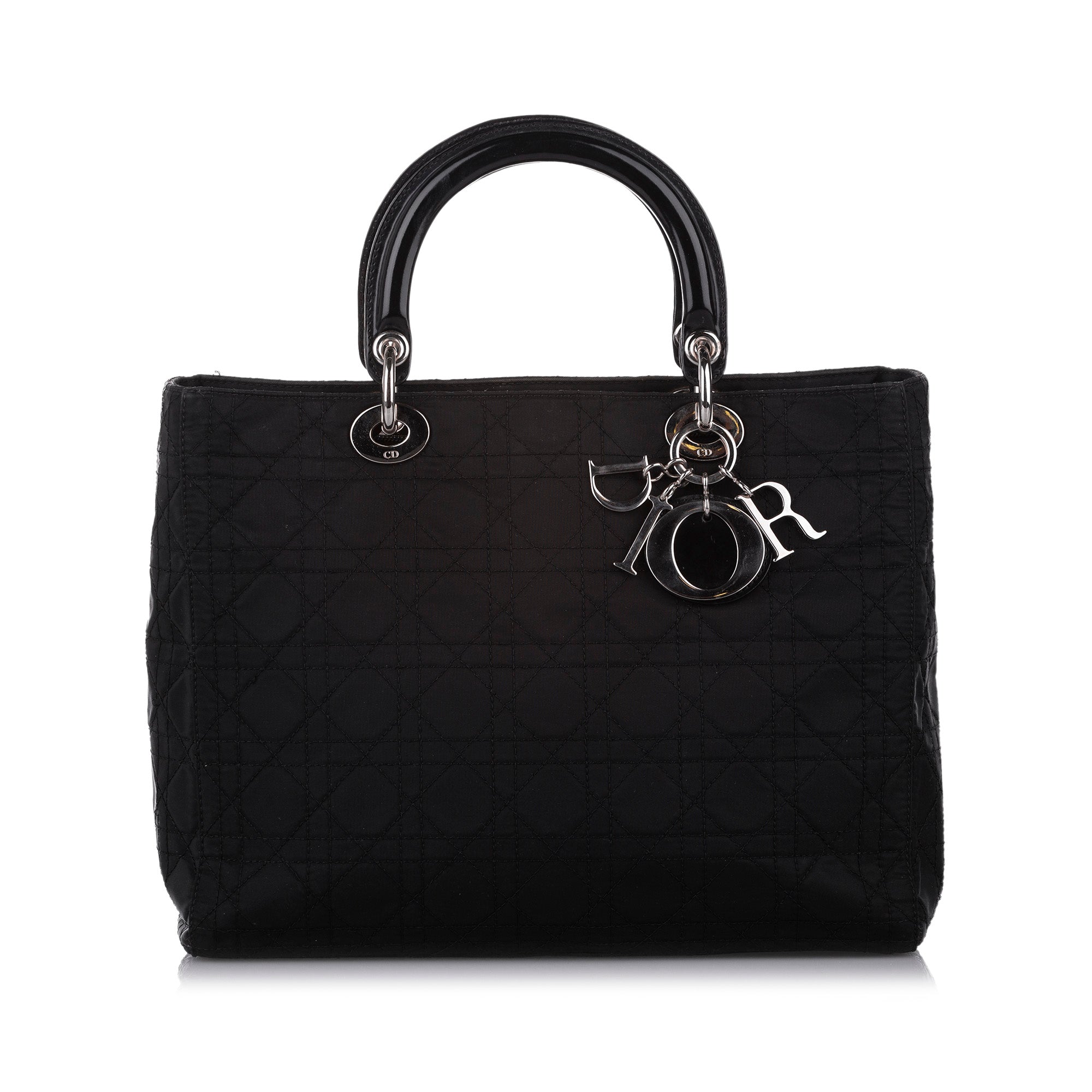 Cannage Lady D1OR Nylon Handbag Black