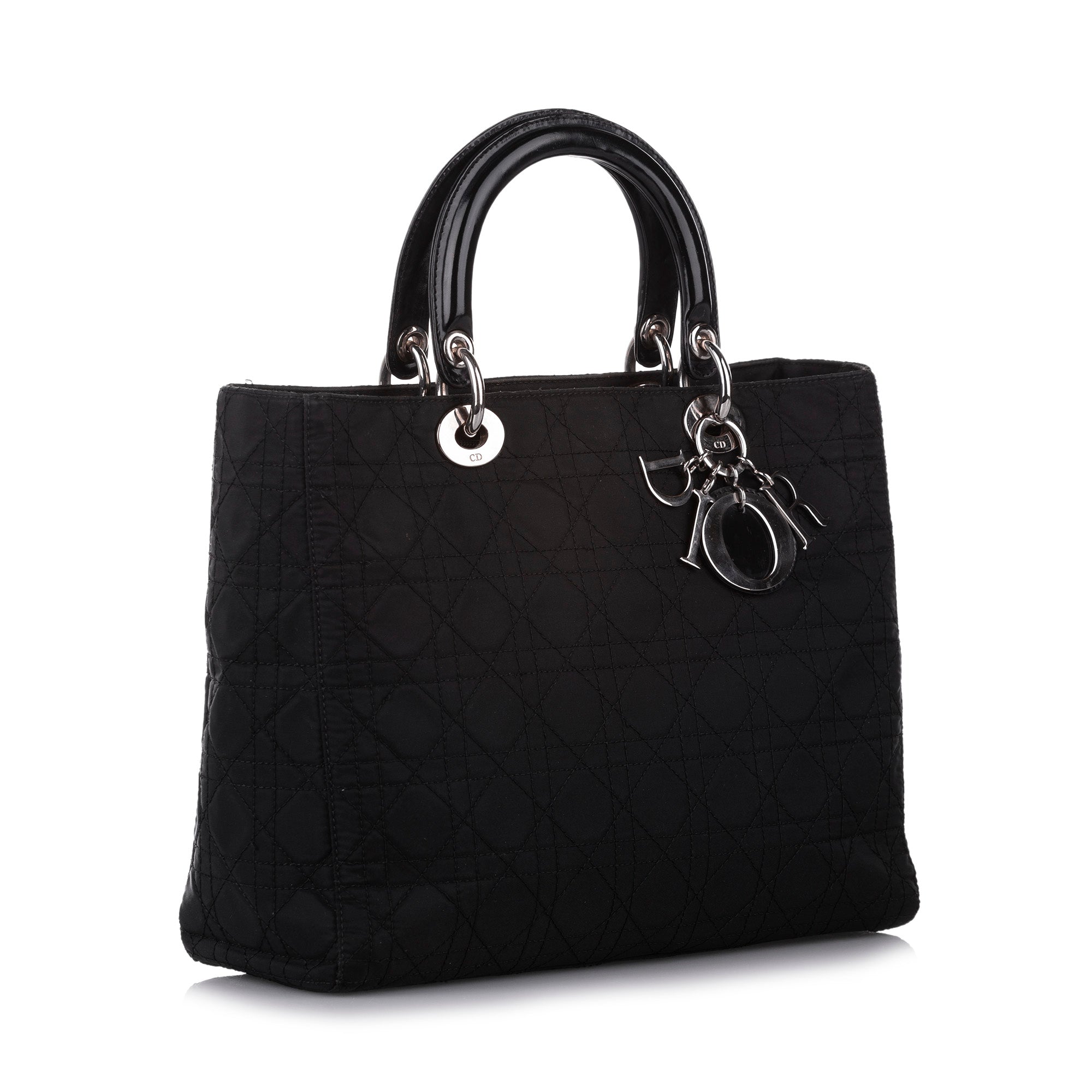 Cannage Lady D1OR Nylon Handbag Black