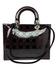 Cannage Patent Leather Lady D1OR Satchel Brown