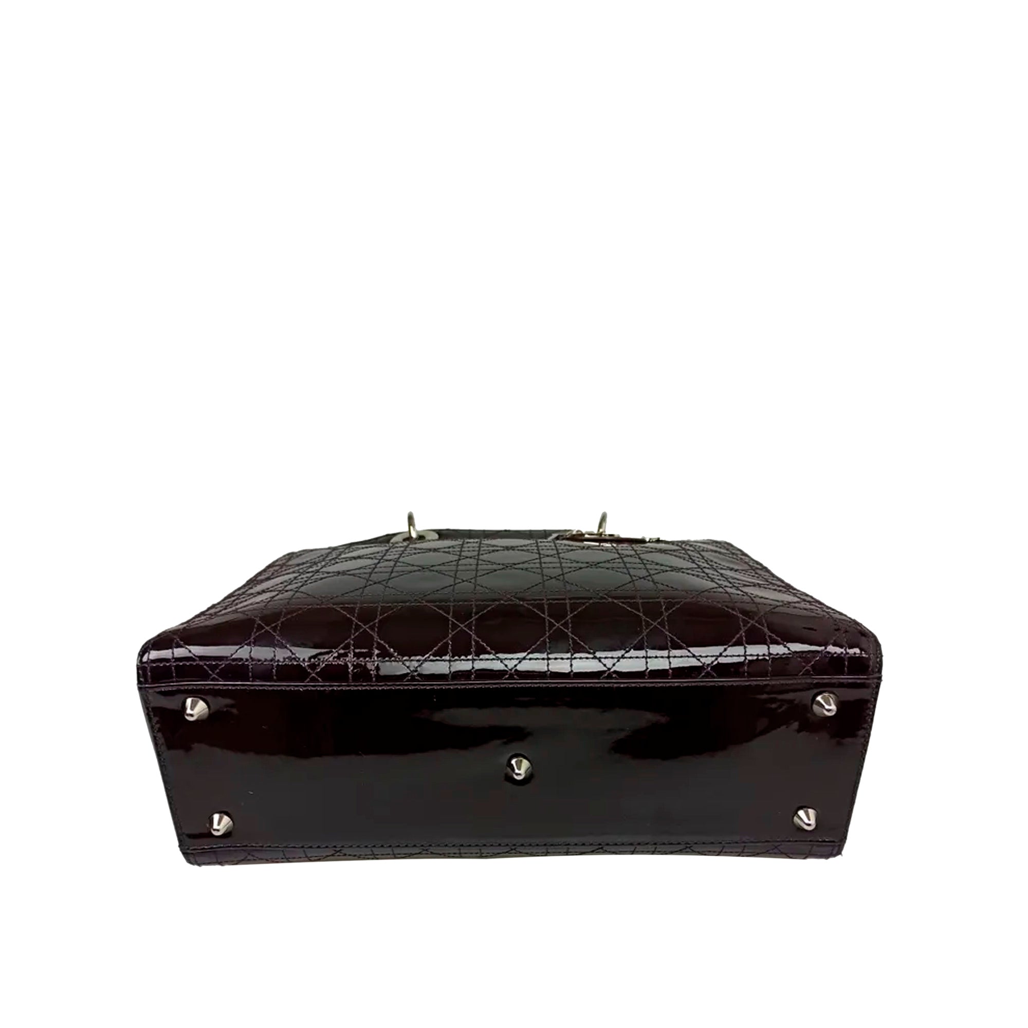 Cannage Patent Leather Lady D1OR Satchel Brown