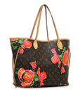 Brown LV Monogram Roses Neverfull MM Tote Bag