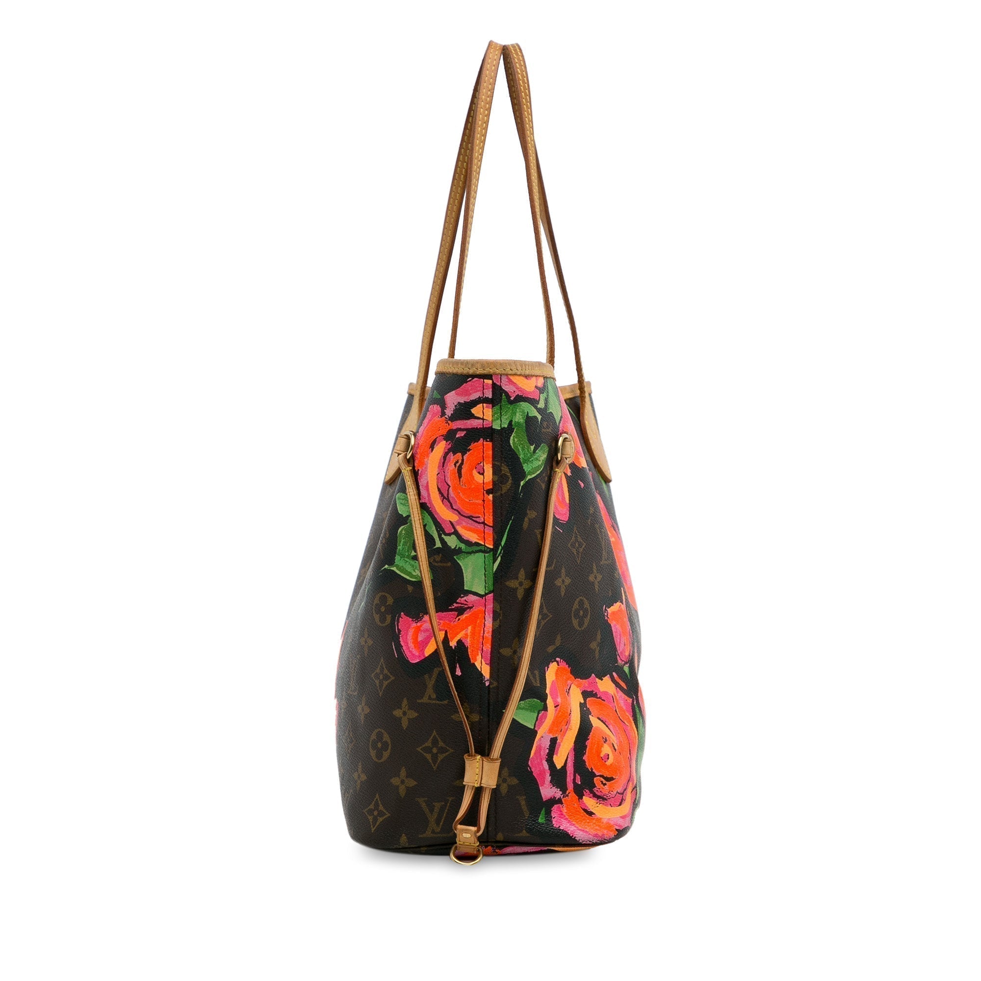 Brown LV Monogram Roses Neverfull MM Tote Bag