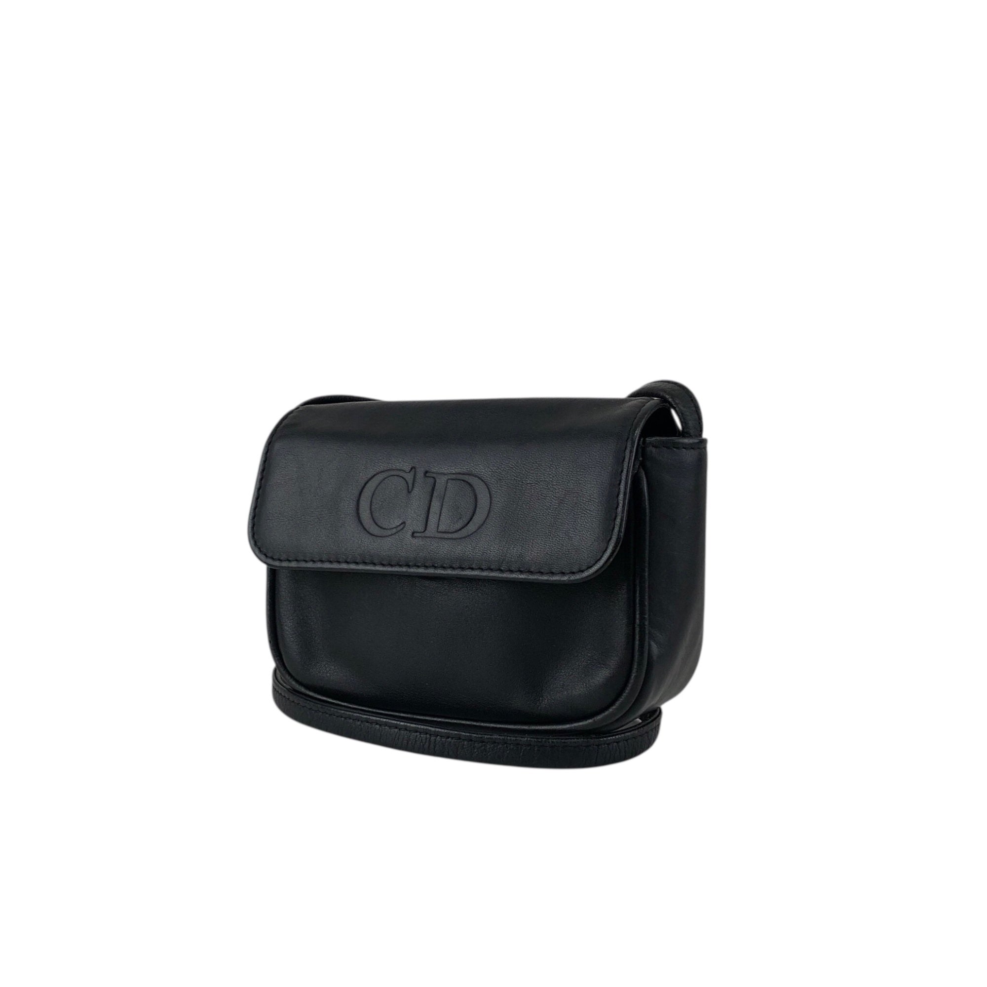 Christian D1OR CD Logo Embossed Small Shoulder bag Black Vintage ee2nsk