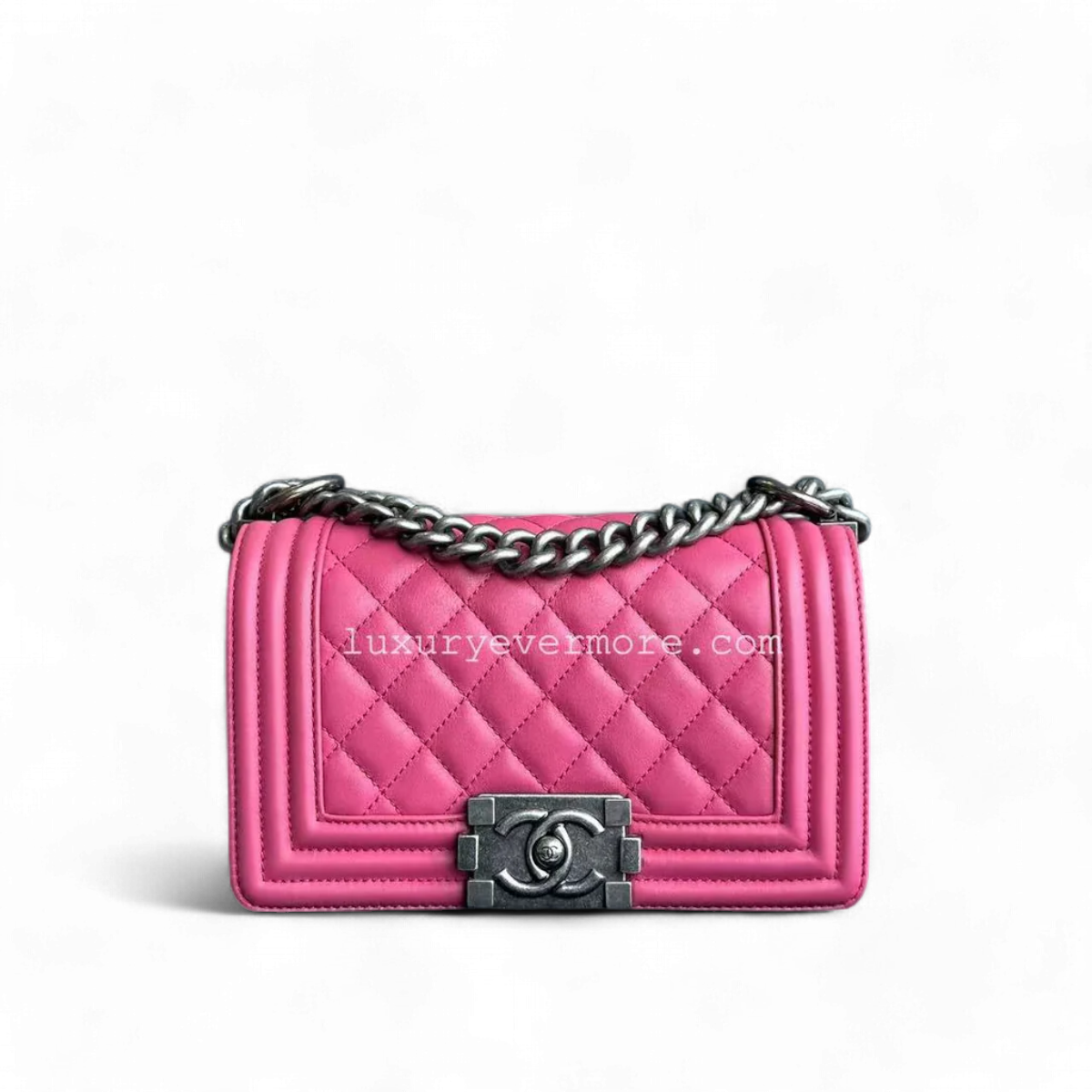 *Calfskin* CH Boy Small - Quilted Calfskin Boy Pink Ruthenium Silver Hardware Series 26
