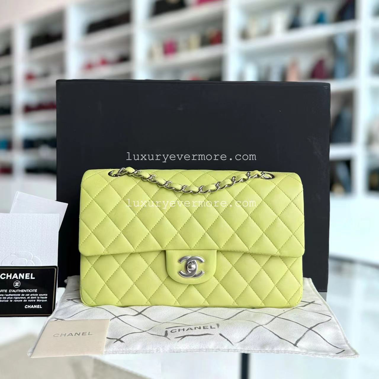 *Full Set, Receipt* CH Classic Flap Medium Quilted Lambskin Light Yellow Silver Hardware
