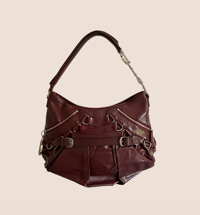 CHRISTIAN D1OR 2007 BURGUNDY LEATHER CORSET BAG
