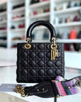 *Flap, Grained Calfskin* D1OR Lady Medium - Calfskin Cannage Black Gold Hardware