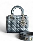 *ABC Strap* D1OR Lady Small MyABC Cannage Calfskin Metallic Gunmetal Grey Golden Hardware
