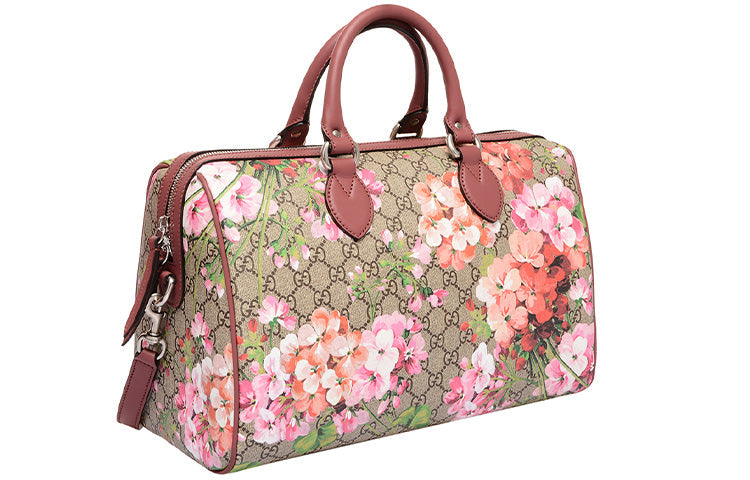 (WMNS) GCCI GG Blooms Logo Printing Canvas Boston Ebony / Pink Handbag 409527-KU2IN-8693