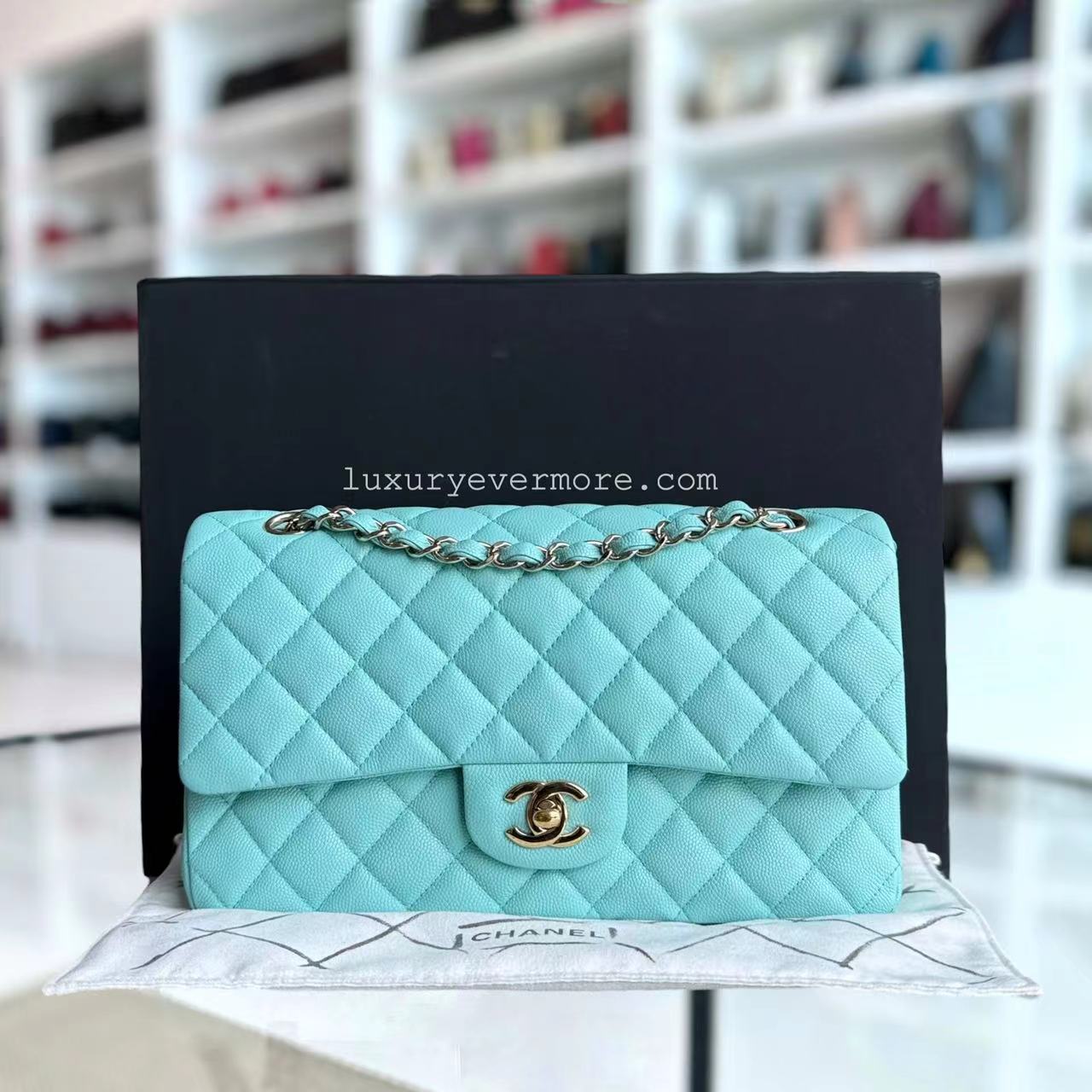 *Rare* CH Classic Flap Medium - Caviar 25CM Quilted Tiffany Blue Gold Hardware Series 27