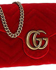 (WMNS) GCCI GG Marmont Gold Logo Distress Velvet Chain Shoulder Messenger Bag Mini Red 474575-9QIDT-6433