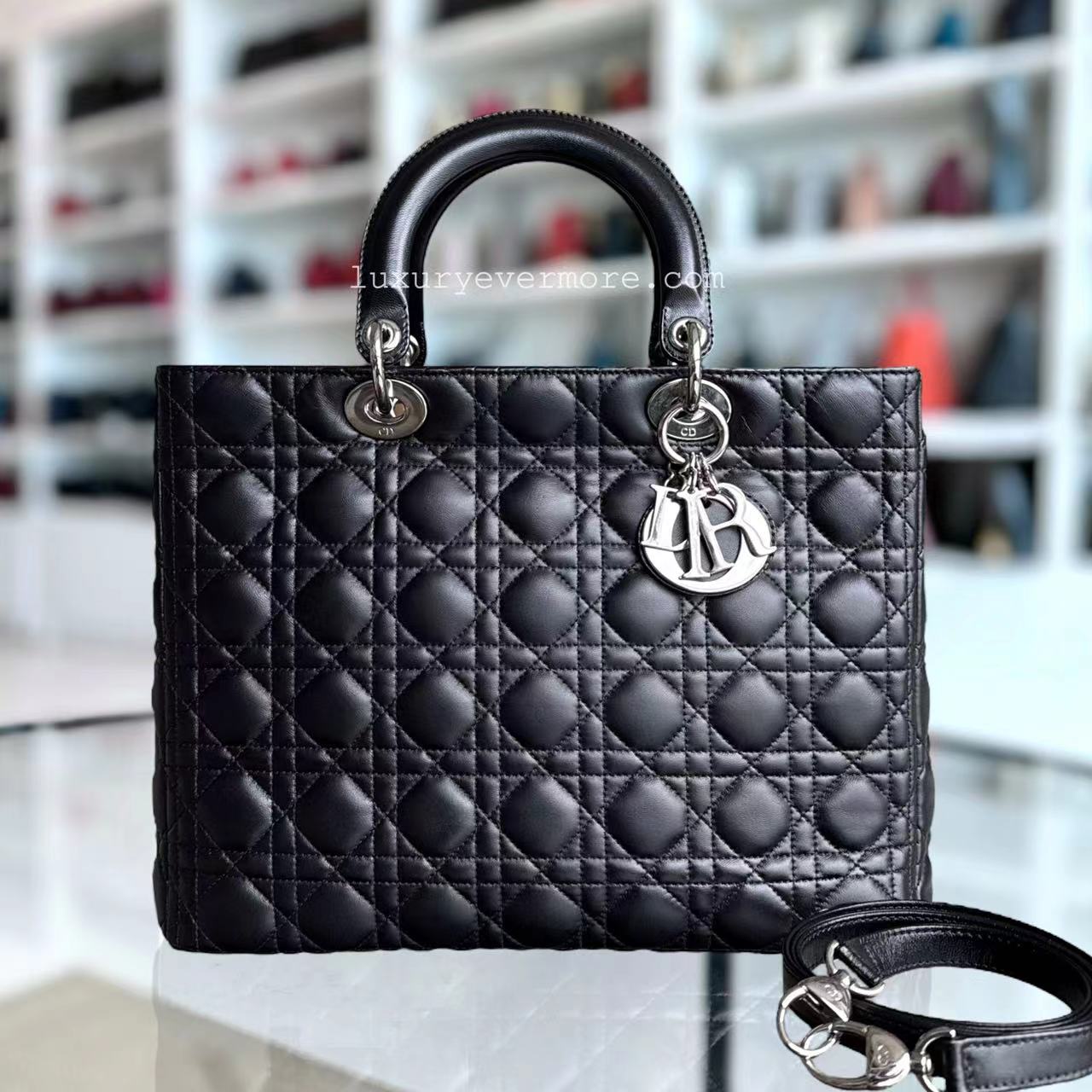 *Recolored* D1OR Lady Large - Cannage Lambskin Black Silver Hardware
