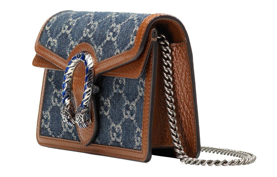 (WMNS) GCCI Dionysus Logo Denim Messenger Bag Gray Blue / Brown Retro 476432-2KQFN-4483