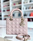 *Adjustable Strap* D1OR Lady Medium - Iridescent Cannage Lambskin Light Pink Golden Hardware
