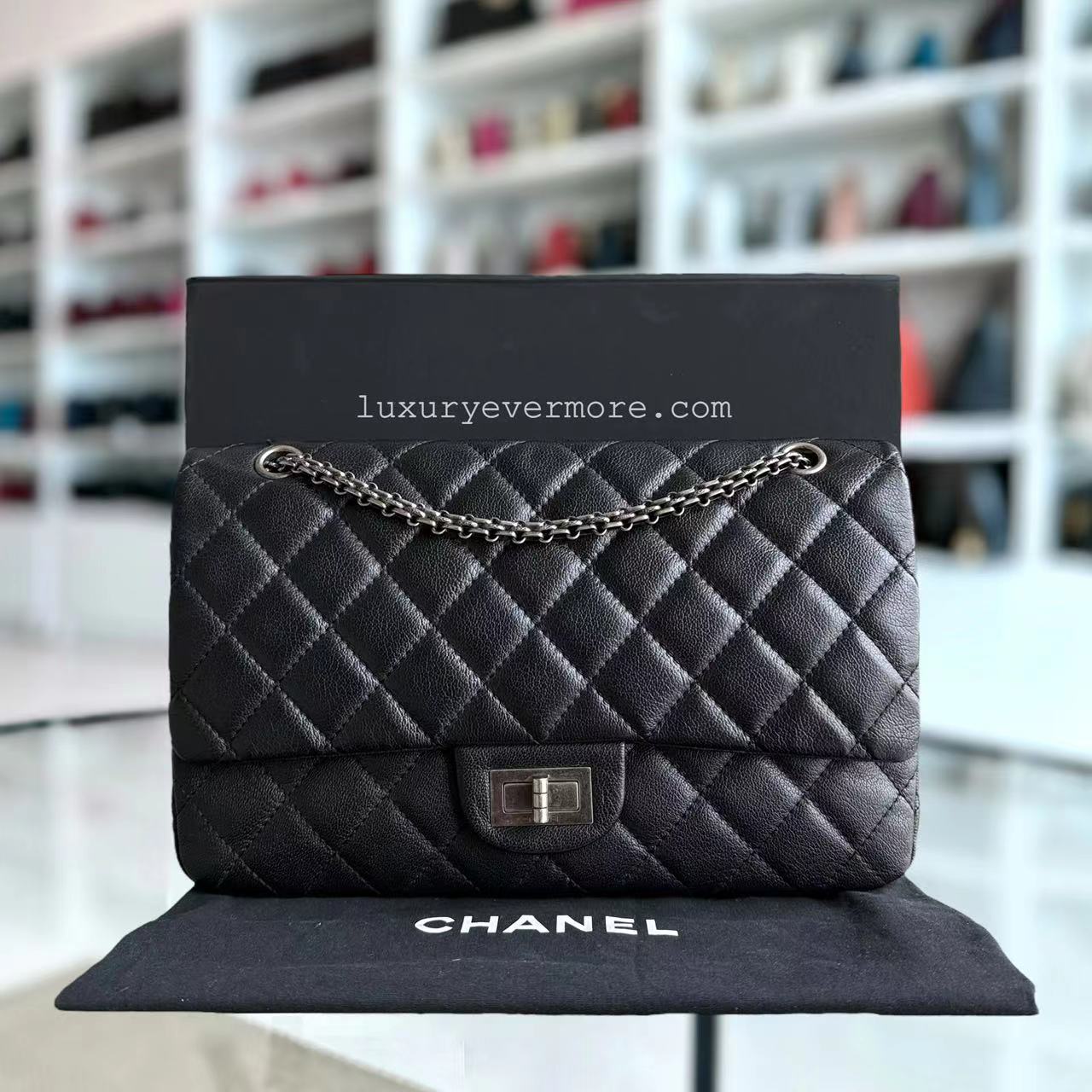 *Rare Caviar* CH 2.55 Reissue 227 - Caviar Large Quilted Ruthenium Silver Hardware Series 13
