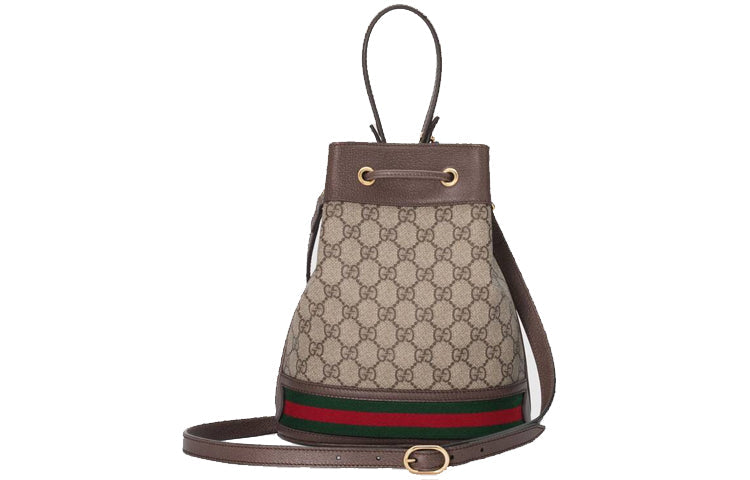 (WMNS) GCCI Ophidia Logo Stripe Webbing Canvas Drawstring handbag Small / Brown Classic 550621-96I3B-8745