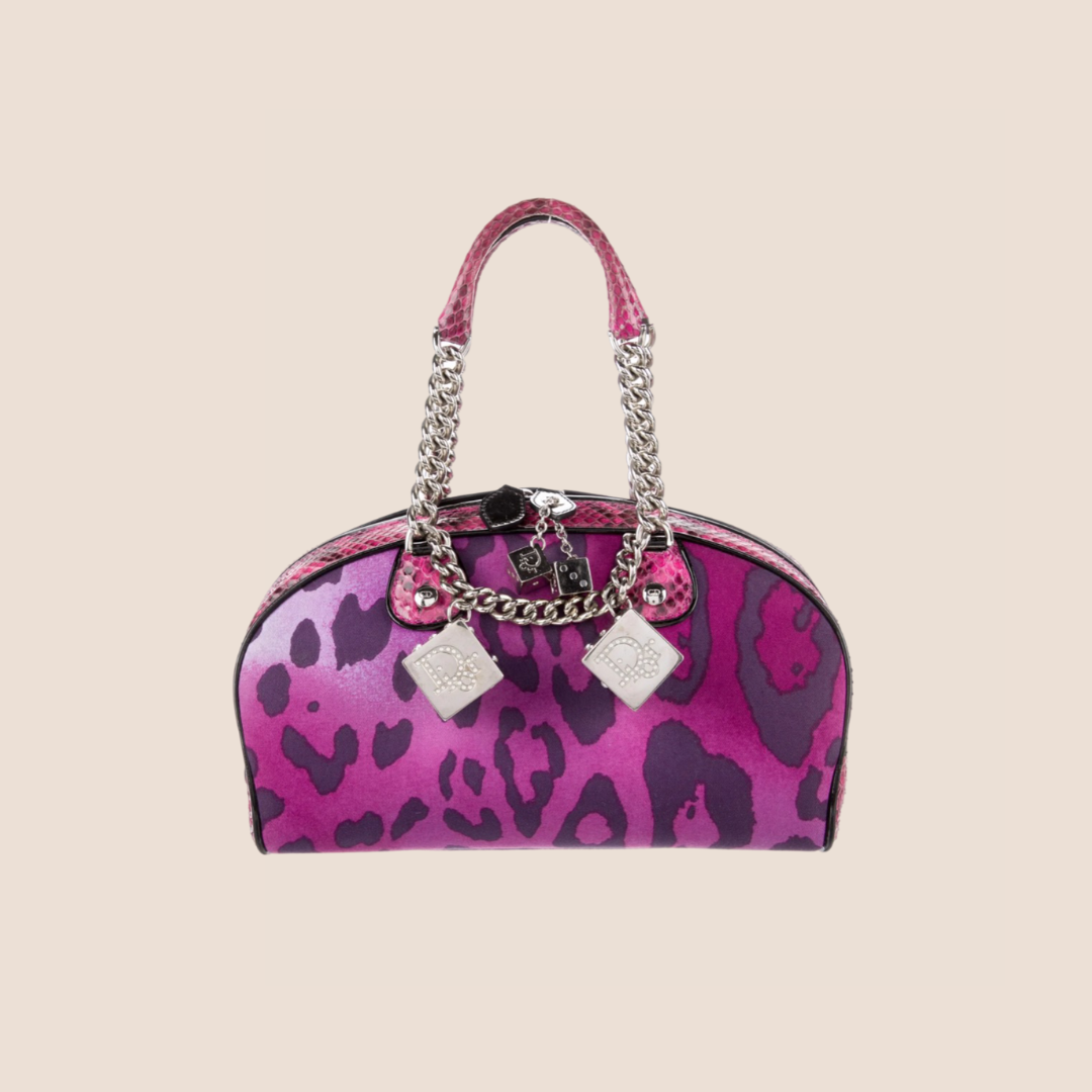 CHRISTIAN D1OR 2004 PYTHON TRIMMED GAMBLER DICE BOWLER BAG
