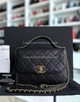 *Full Set, Receipt* CH Small 23CM Chain Infinity Top Handle Quilted Calfskin Black Golden Hardware Series 28 Shoulder Bag