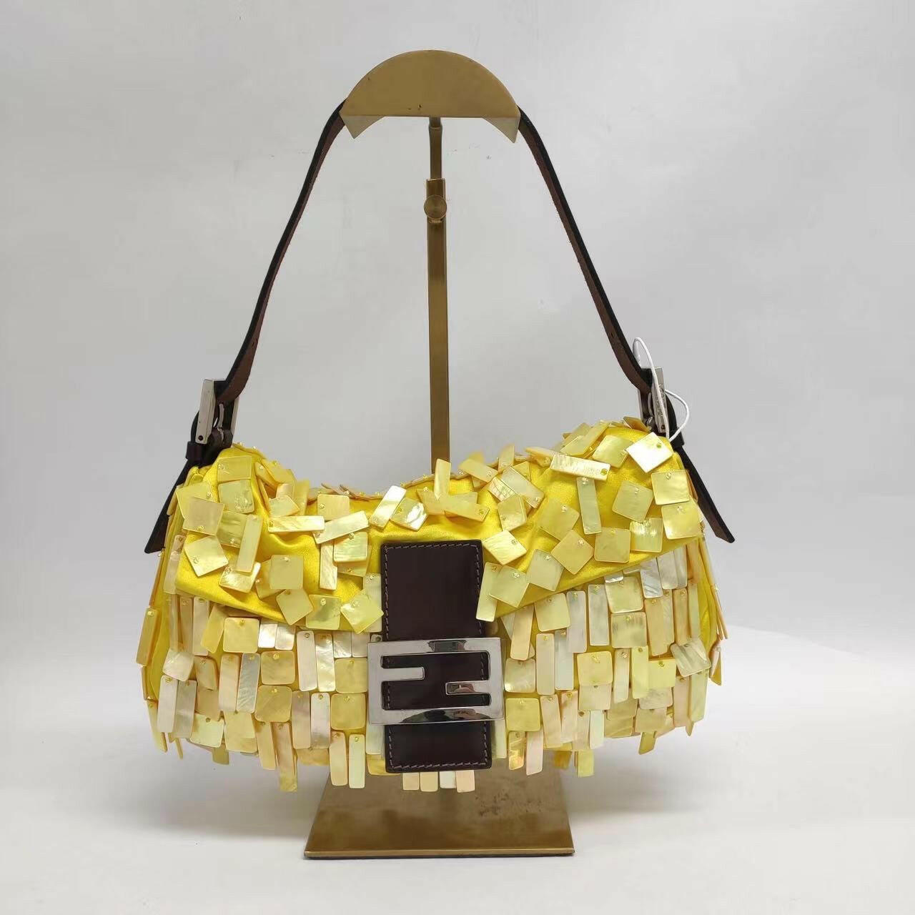 FNDI Baguette Yellow Silk With Mother Of Pearl Sequins Extremely Rare