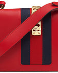 (WMNS) GCCI Sylvie Gold buckle Stripe Webbing Bow Wide Version Leather handbag Small Red 421882-CVLEG-8604