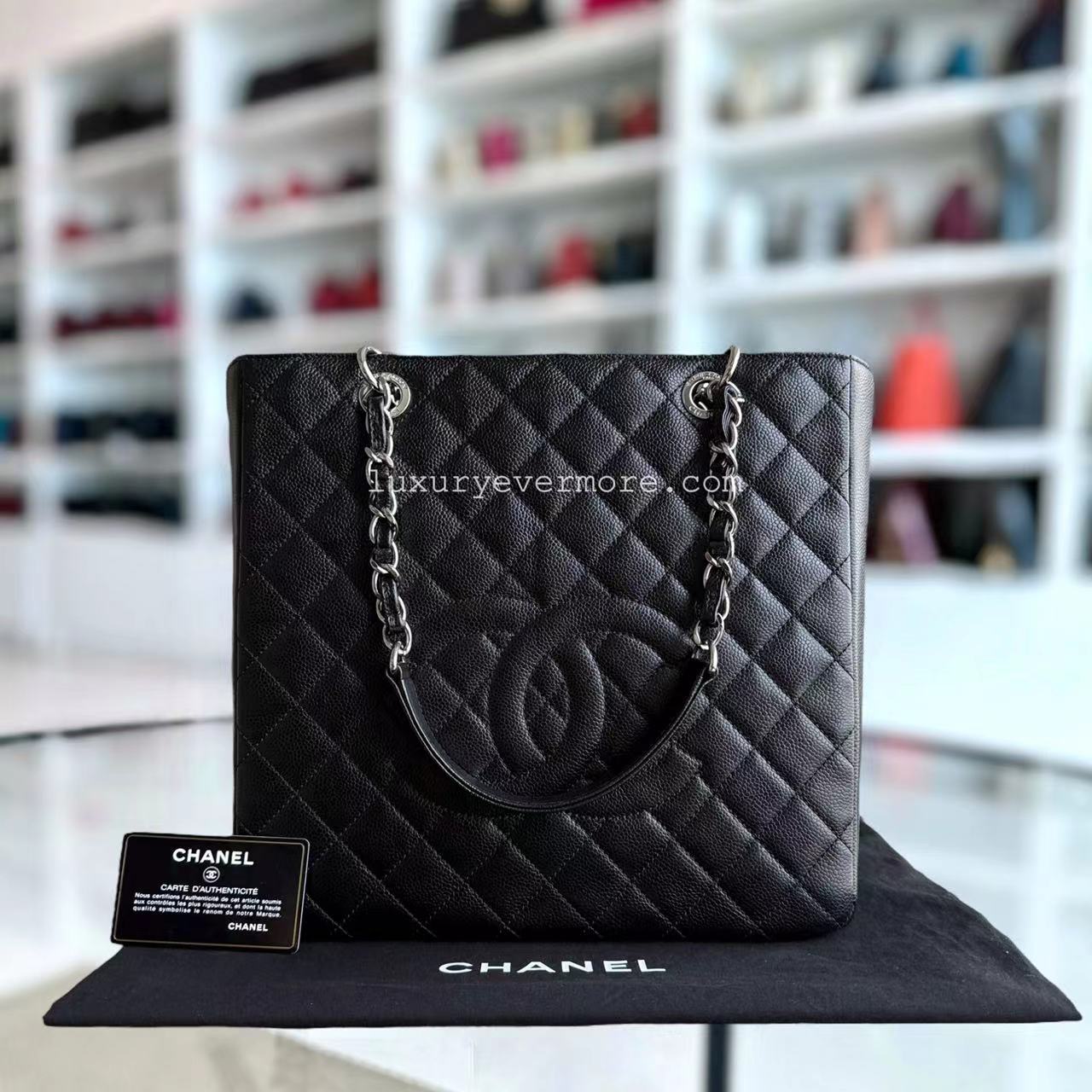 *Rare XL Size* CH PST Petite Shopping Tote - XL Caviar Large Quilted Black Gold Hardware Series 16