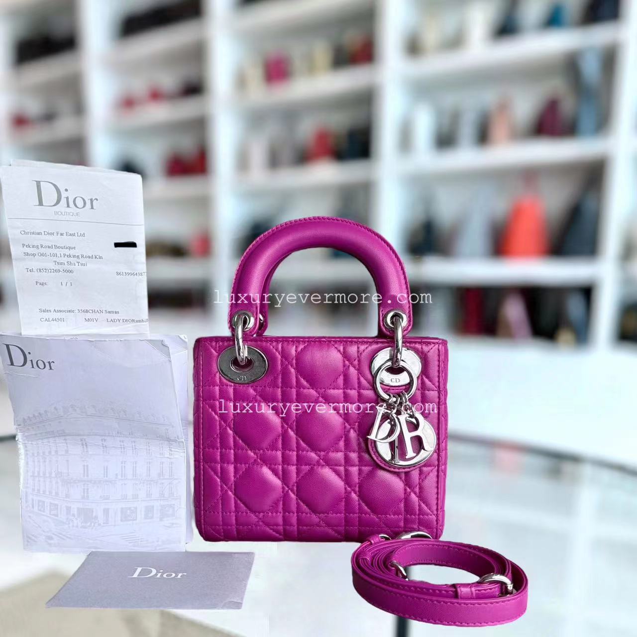 *Full Set Receipt* D1OR Lady Mini Cannage Lambskin Purple Violet Silver Hardware Adjustbale Strap