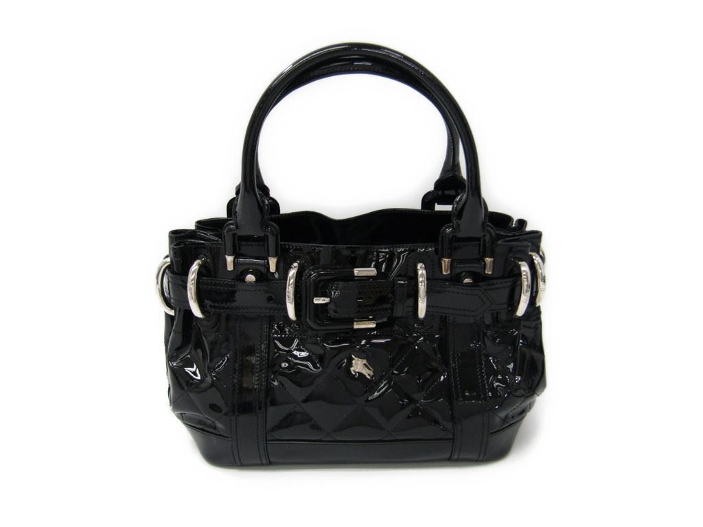 BBERRY Black Quilted Patent Leather Beaton Tote (SHA-13766)