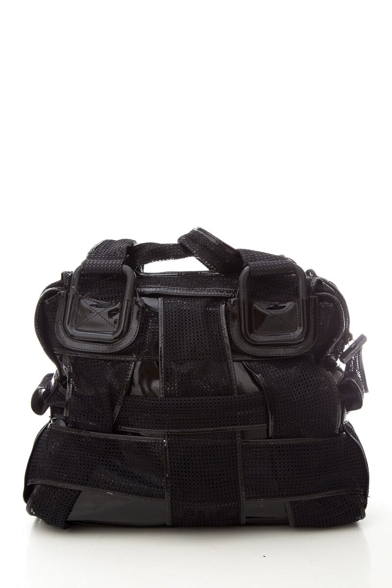 FNDI CROSSWORDS Black Woven Mesh Tote