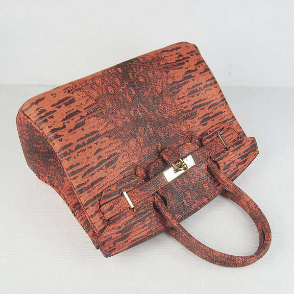 HMS Birkin 30cm Lizard Pattern Handbag 6088 Orange/Golden