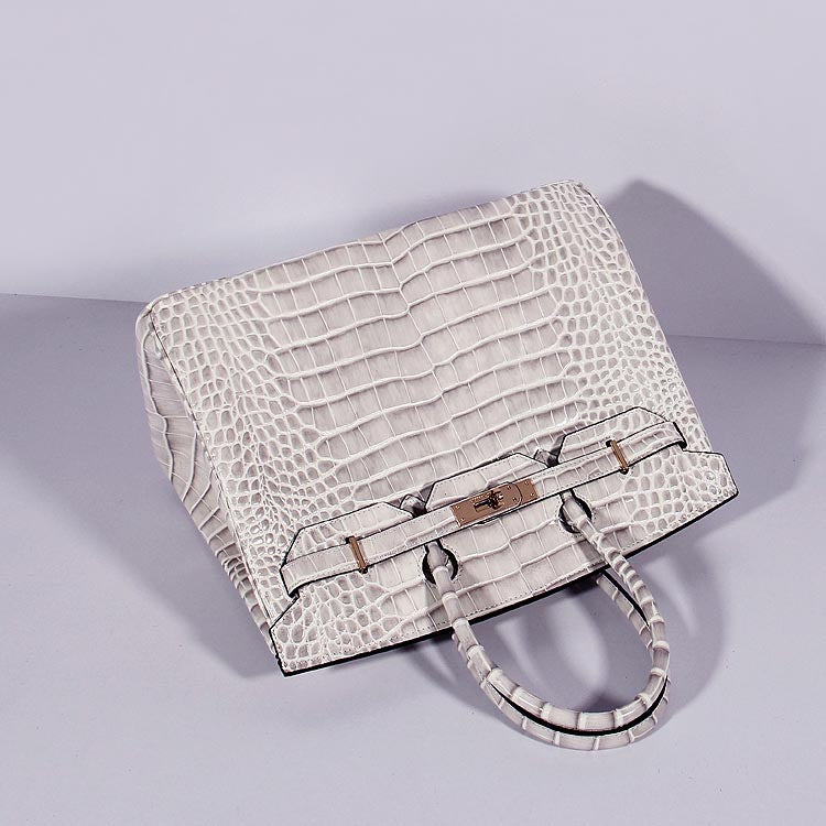 HMS Birkin 35cm Crocodile Leather Handbag Himalaya Gold