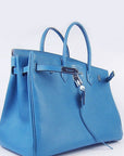 HMS Birkin 35cm Togo Leather Handbags 6099 Blue Silver