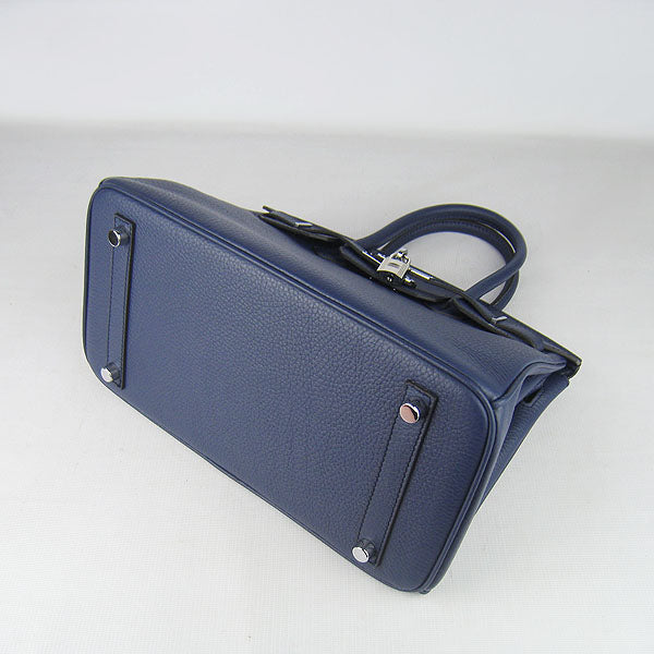HMS Birkin 30cm Togo Leather Handbags Dark Blue Silver