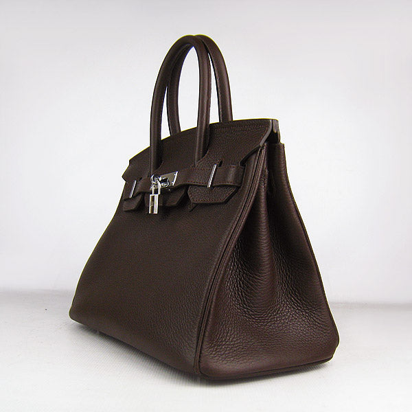 HMS Birkin 30cm Togo Leather Handbags Dark Coffee Silver