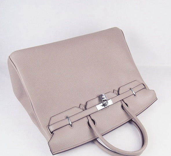 HMS Birkin 35cm Togo Leather Handbags 6099 Grey Silver