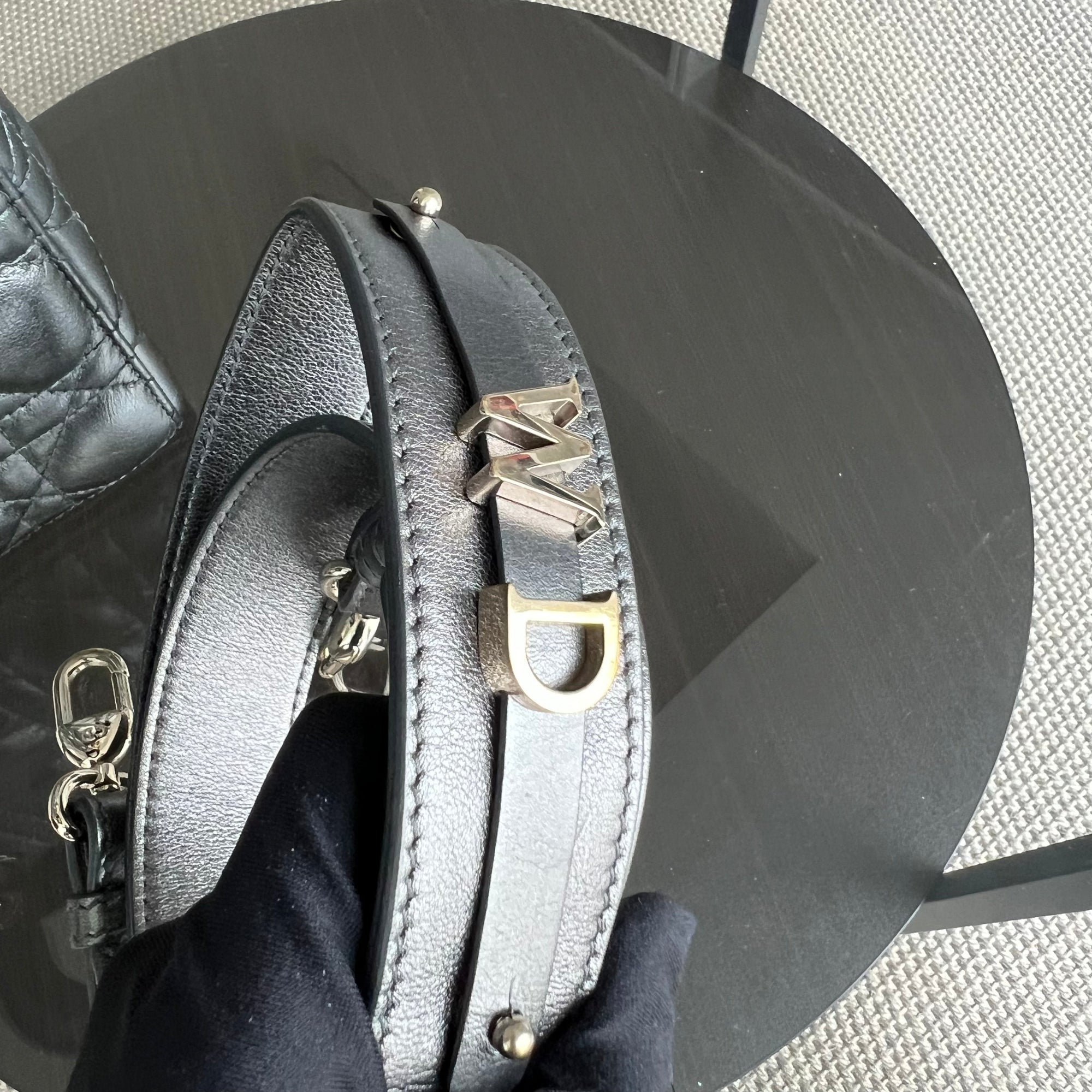 *ABC Strap* D1OR Lady Small MyABC Cannage Calfskin Metallic Gunmetal Grey Golden Hardware