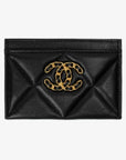 19 Gold Chain Logo Quilted Lambskin Card Wallet Black CH